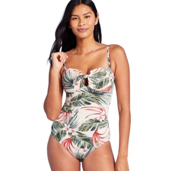 Kona Sol Tropical Floral Print One Piece Swimsuit, Size:  XL, Cream/Gree… - Picture 11 of 15